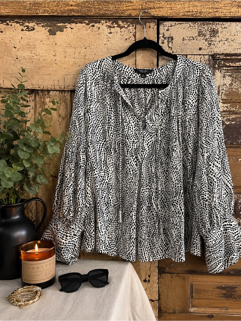 Simply Vera Vera Wang | Animal Print Peasant Blouse | NWOT | Size Large